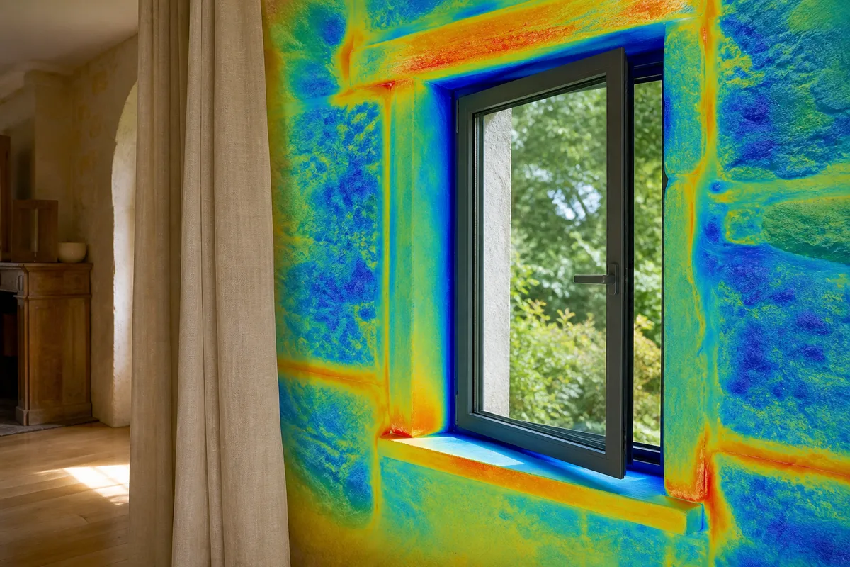 Thermographie d&rsquo;une façade montrant des déperditions autour des ouvertures